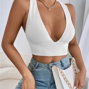 SHEIN - Rib Knit Crisscross CropTop